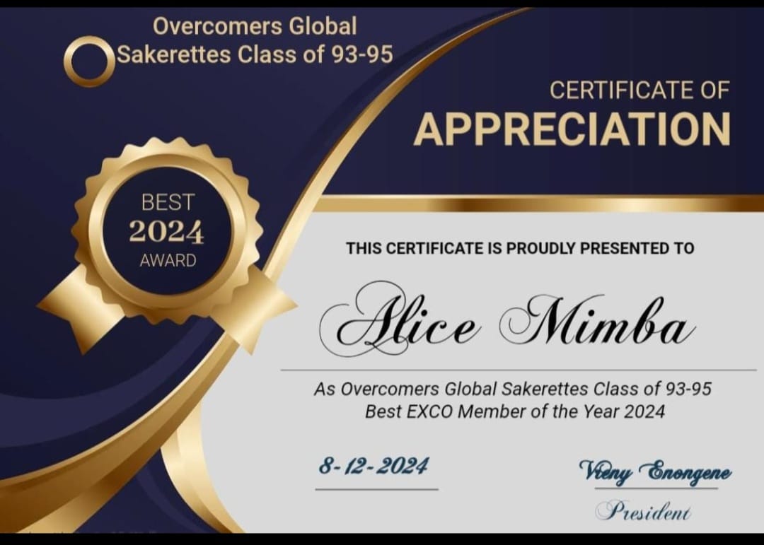 Alice's Certificate of appreciation Year 2024