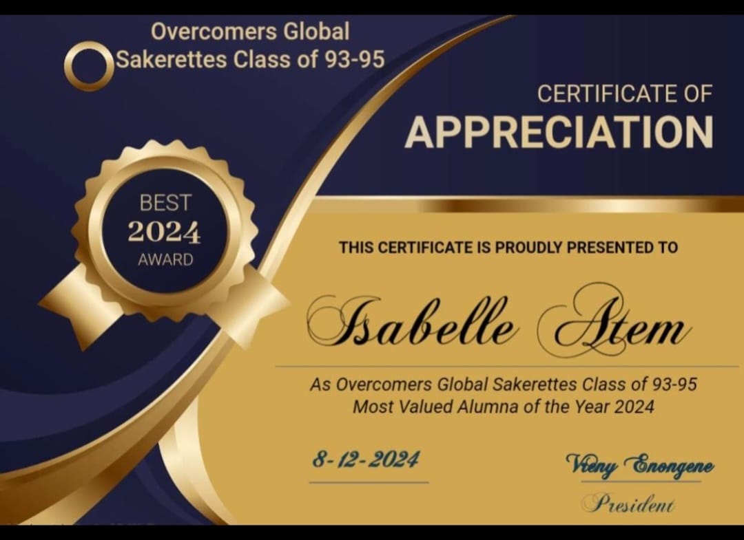 Isabelle certificate of appreciation Year 2024