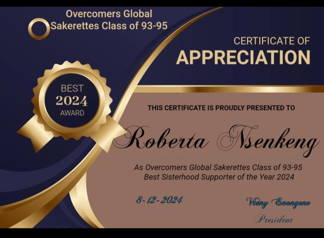 Roberta Certificate of appreciation Year 2024